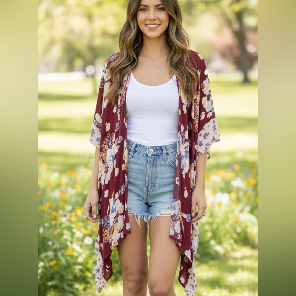 Melrose and Market Floral Kimono One‎ Size Boho Bohemian Flowy Artsy Spring